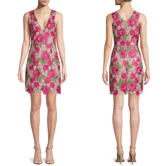 Dress the Population Mina Dress XS Floral Crochet Mini Wedding Cocktail Vacation - Picture 2 of 12